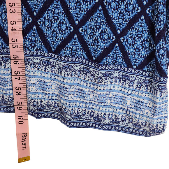 Loft Beach Maxi Dress S Women Blue Floral Diamond Argyle‎ Sleeveless Jersey Knit - Picture 11 of 11